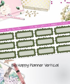 Scallop Labels 1.95 inch Width Quarter Boxes 306 for Big Happy Planner Vertical Planner Stickers