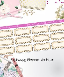 Scallop Labels 1.95 inch Width Quarter Boxes 387 for Big Happy Planner Vertical Planner Stickers