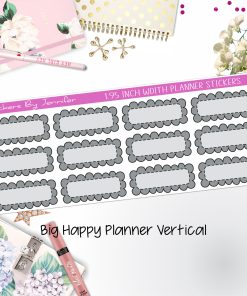 Scallop Labels 1.95 inch Width Quarter Boxes 398 for Big Happy Planner Vertical Planner Stickers