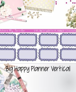 Scalloped Labels 1.95 inch Width Half Boxes 176 for Big Happy Planner Vertical Planner Stickers