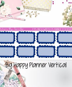 Scalloped Labels 1.95 inch Width Half Boxes 185 for Big Happy Planner Vertical Planner Stickers
