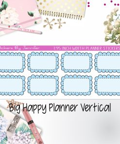 Scalloped Labels 1.95 inch Width Half Boxes 188 for Big Happy Planner Vertical Planner Stickers