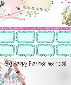 Scalloped Labels 1.95 inch Width Half Boxes 199 for Big Happy Planner Vertical Planner Stickers