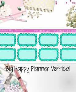 Scalloped Labels 1.95 inch Width Half Boxes 200 for Big Happy Planner Vertical Planner Stickers