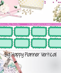 Scalloped Labels 1.95 inch Width Half Boxes 202 for Big Happy Planner Vertical Planner Stickers