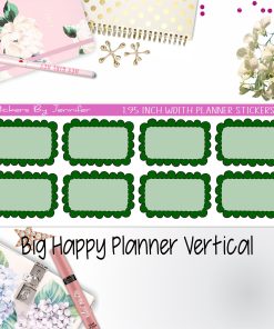 Scalloped Labels 1.95 inch Width Half Boxes 207 for Big Happy Planner Vertical Planner Stickers