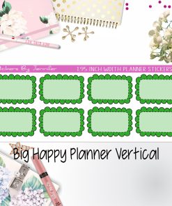 Scalloped Labels 1.95 inch Width Half Boxes 210 for Big Happy Planner Vertical Planner Stickers