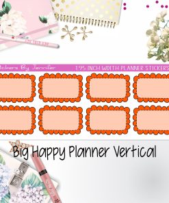 Scalloped Labels 1.95 inch Width Half Boxes 221 for Big Happy Planner Vertical Planner Stickers
