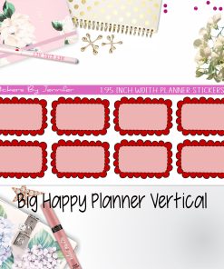 Scalloped Labels 1.95 inch Width Half Boxes 230 for Big Happy Planner Vertical Planner Stickers