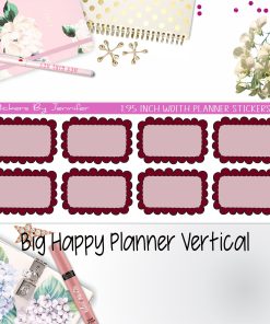 Scalloped Labels 1.95 inch Width Half Boxes 233 for Big Happy Planner Vertical Planner Stickers