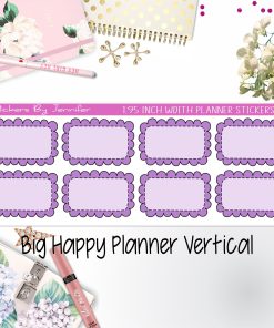 Scalloped Labels 1.95 inch Width Half Boxes 240 for Big Happy Planner Vertical Planner Stickers