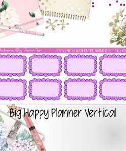 Scalloped Labels 1.95 inch Width Half Boxes 247 for Big Happy Planner Vertical Planner Stickers