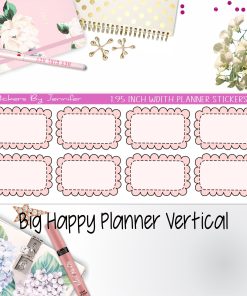 Scalloped Labels 1.95 inch Width Half Boxes 254 for Big Happy Planner Vertical Planner Stickers