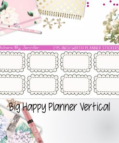 Scalloped Labels 1.95 inch Width Half Boxes 265 for Big Happy Planner Vertical Planner Stickers
