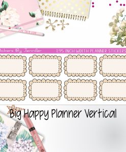 Scalloped Labels 1.95 inch Width Half Boxes 266 for Big Happy Planner Vertical Planner Stickers
