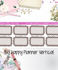 Scalloped Labels 1.95 inch Width Half Boxes 271 for Big Happy Planner Vertical Planner Stickers
