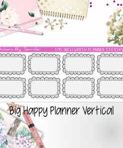 Scalloped Labels 1.95 inch Width Half Boxes 272 for Big Happy Planner Vertical Planner Stickers