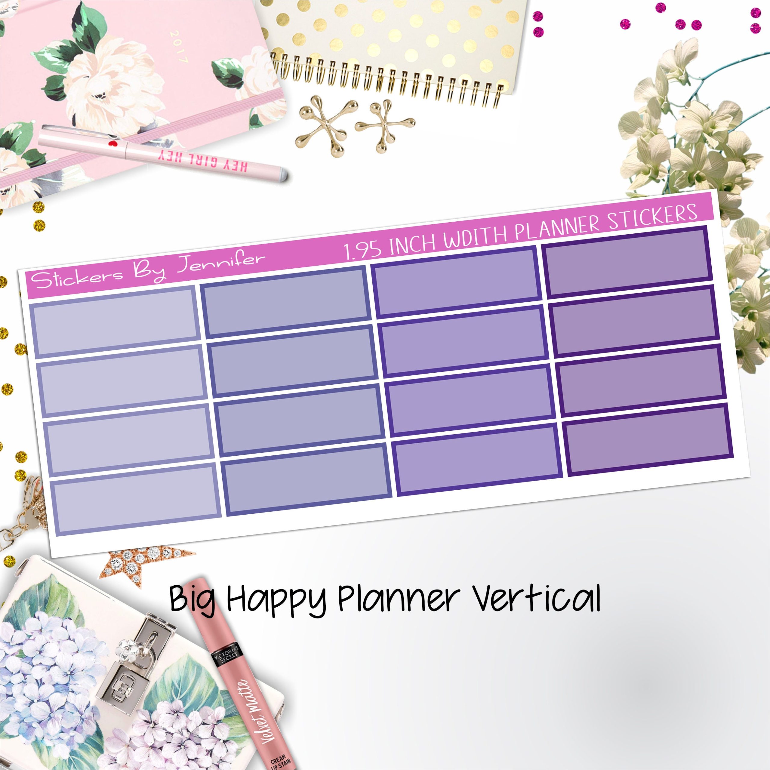 Tinted Rectangle 1.95 inch Width Quarter Boxes 401 for Big Happy Planner Vertical Planner Stickers