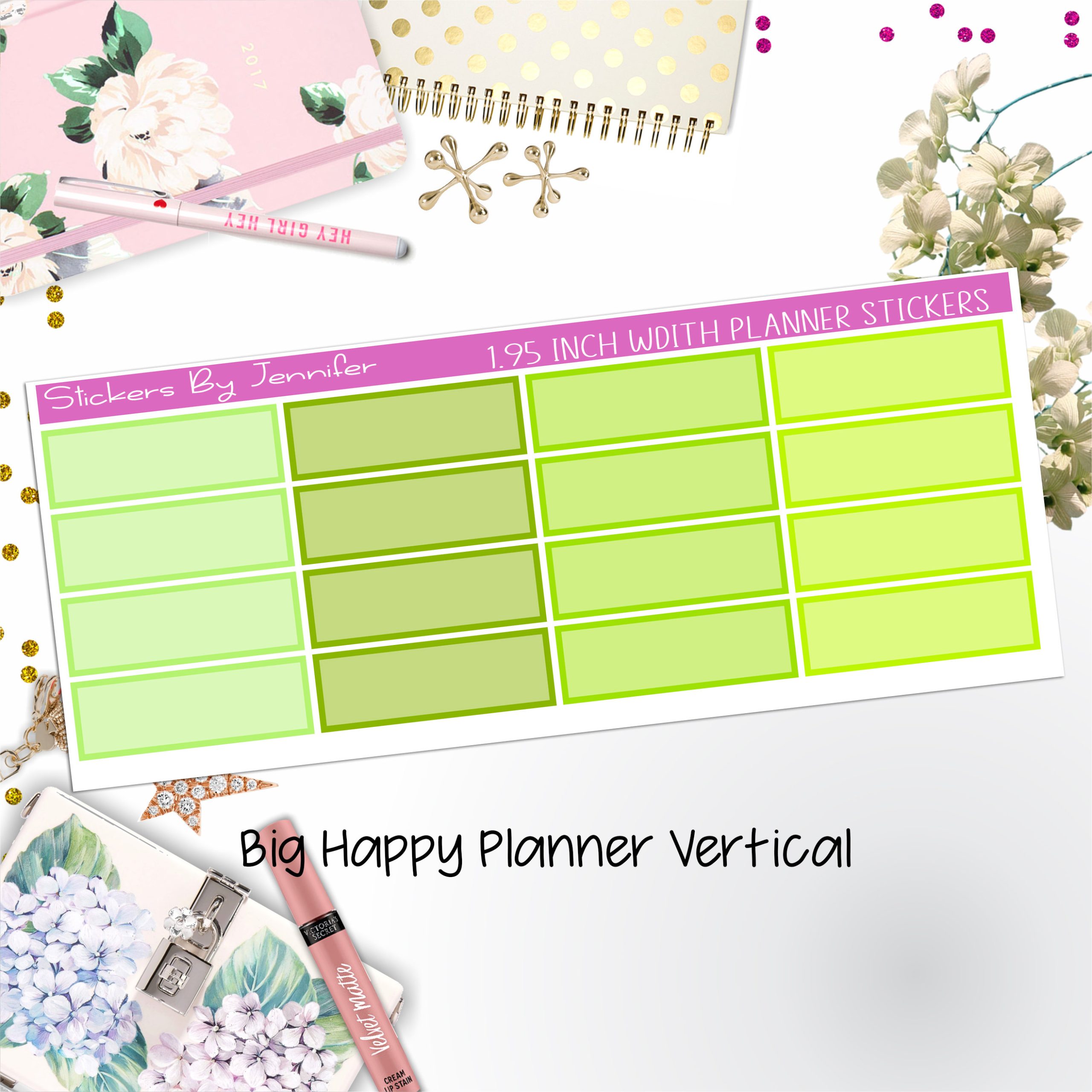 Tinted Rectangle 1.95 inch Width Quarter Boxes 410 for Big Happy Planner Vertical Planner Stickers