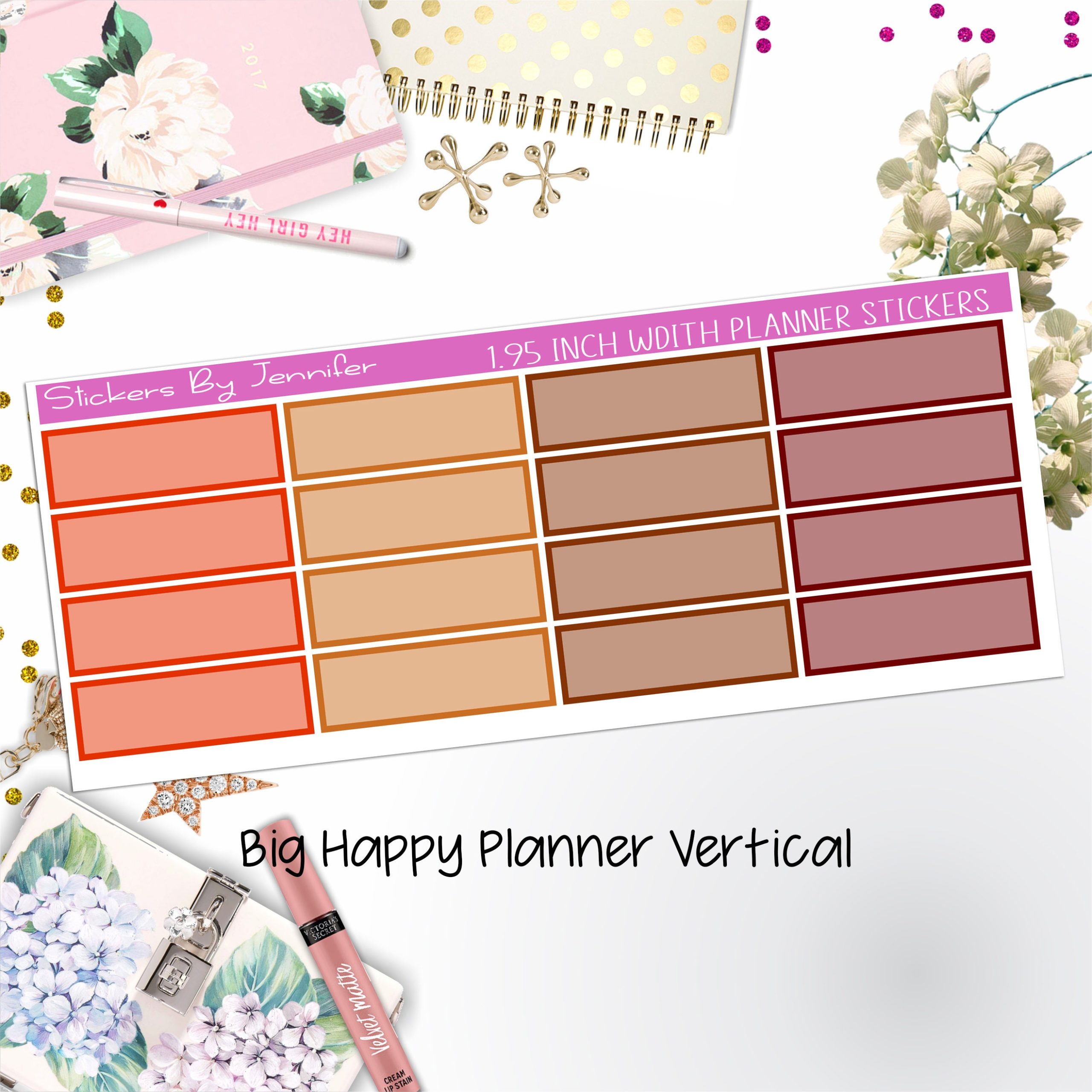 Tinted Rectangle 1.95 inch Width Quarter Boxes 413 for Big Happy Planner Vertical Planner Stickers