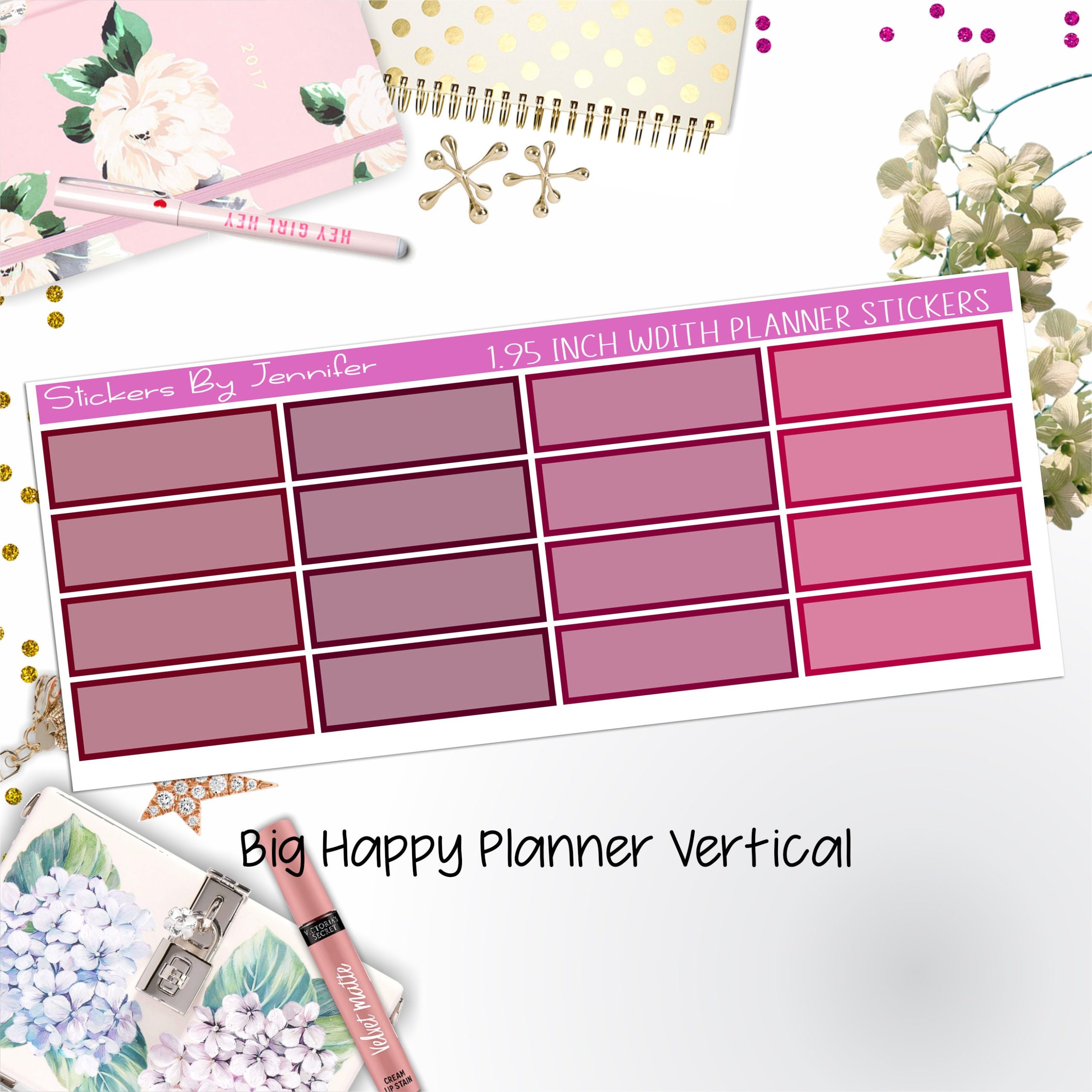 Tinted Rectangle 1.95 inch Width Quarter Boxes 415 for Big Happy Planner Vertical Planner Stickers
