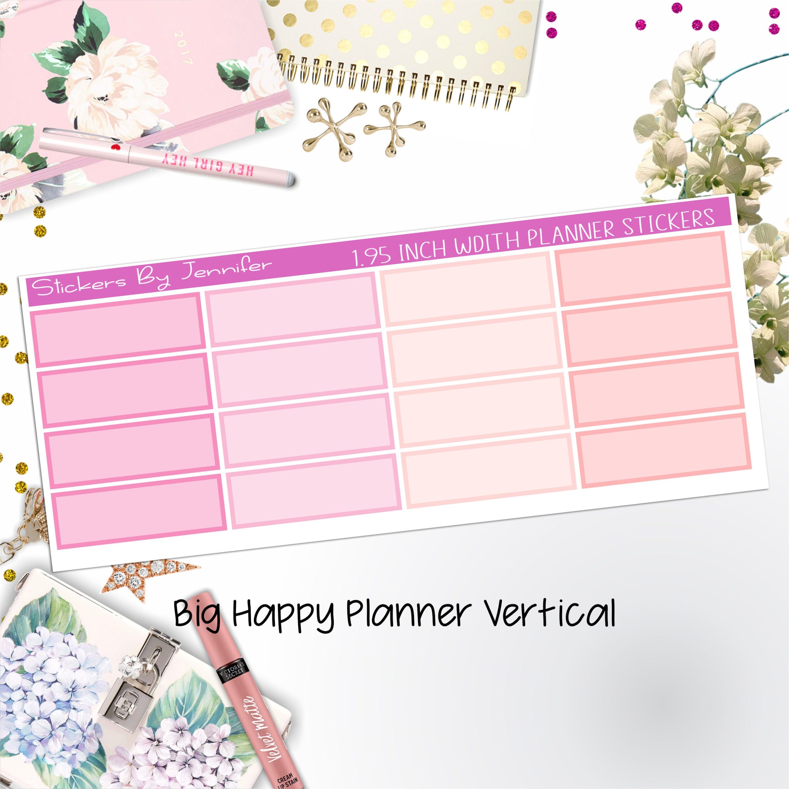Tinted Rectangle 1.95 inch Width Quarter Boxes 420 for Big Happy Planner Vertical Planner Stickers