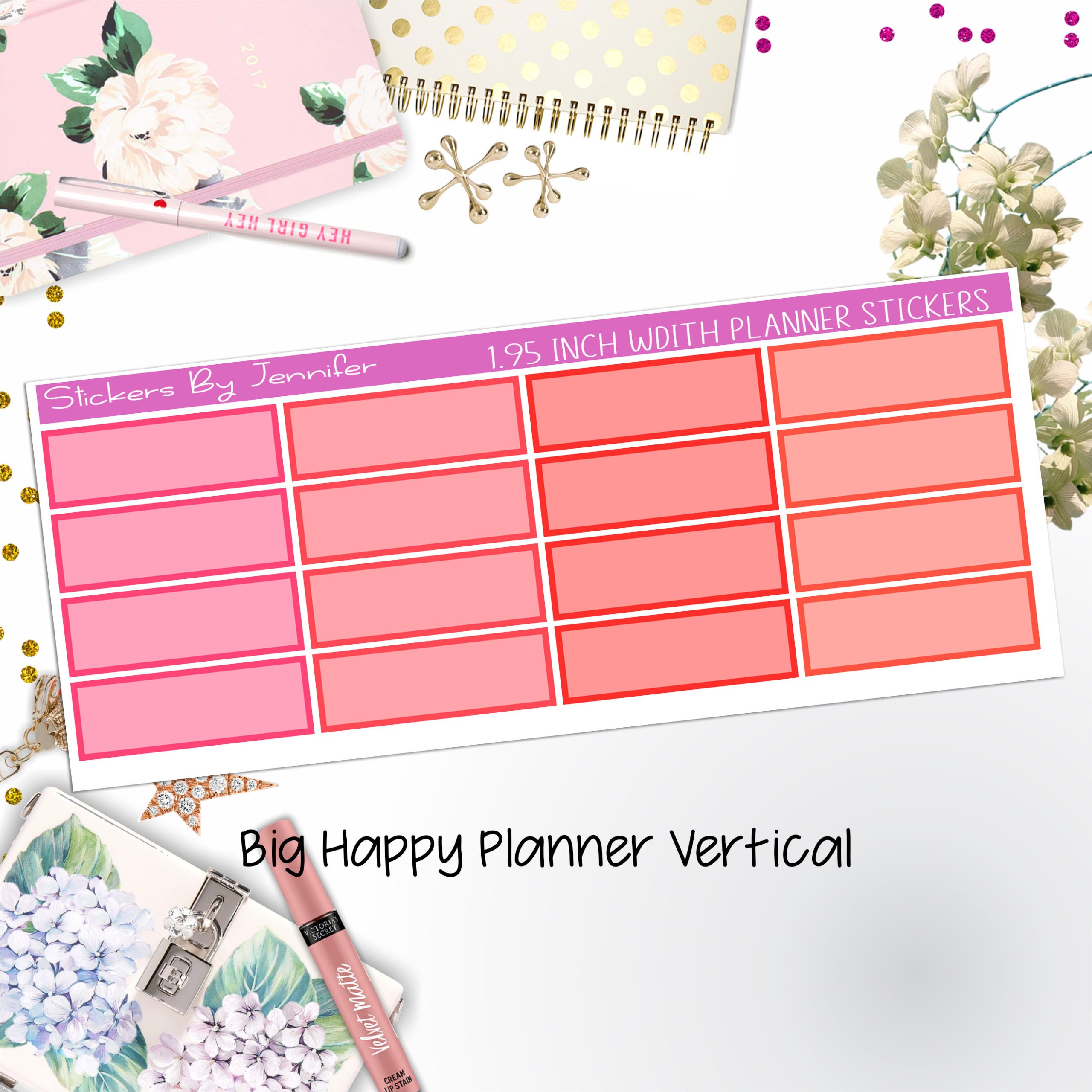 Tinted Rectangle 1.95 inch Width Quarter Boxes 421 for Big Happy Planner Vertical Planner Stickers