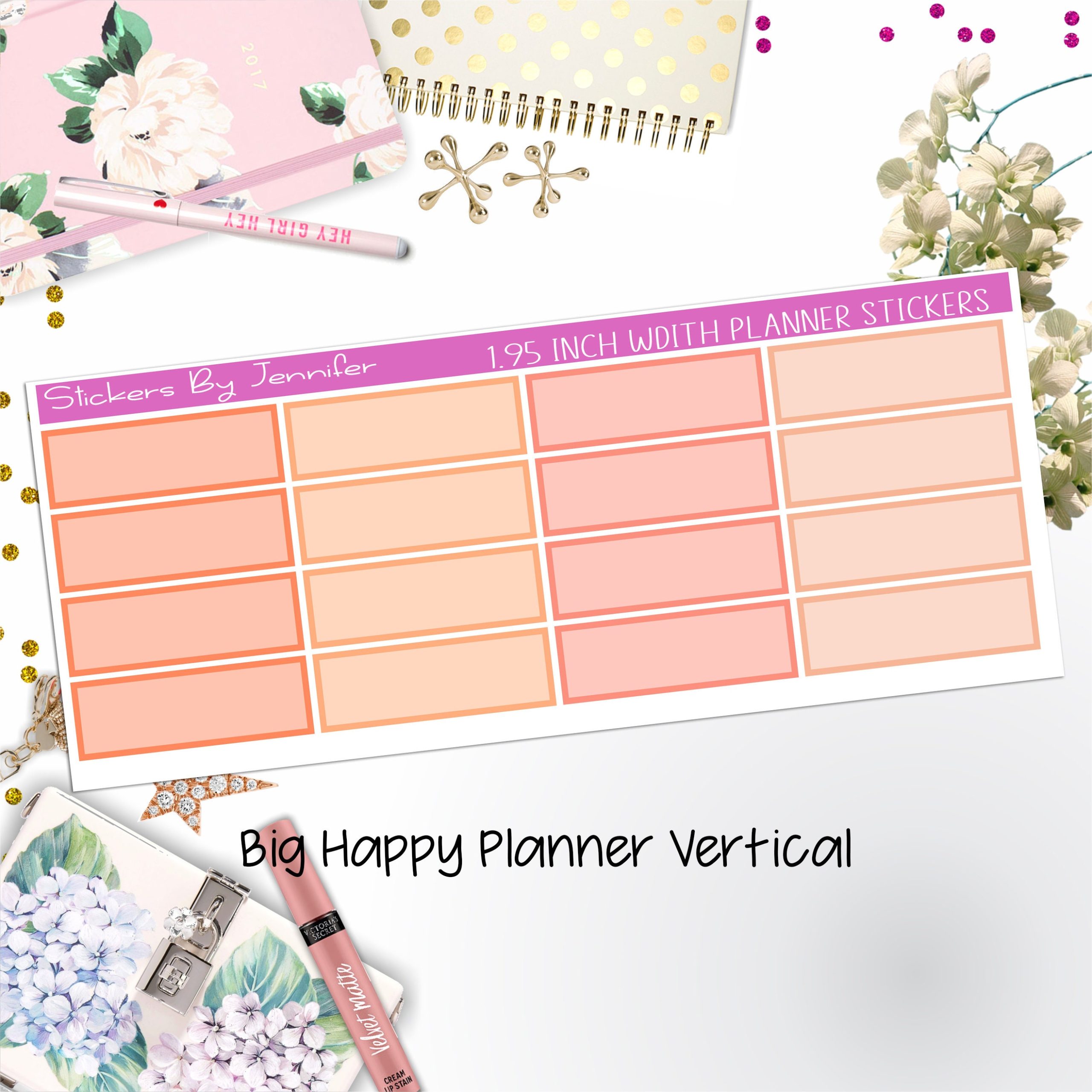 Tinted Rectangle 1.95 inch Width Quarter Boxes 422 for Big Happy Planner Vertical Planner Stickers