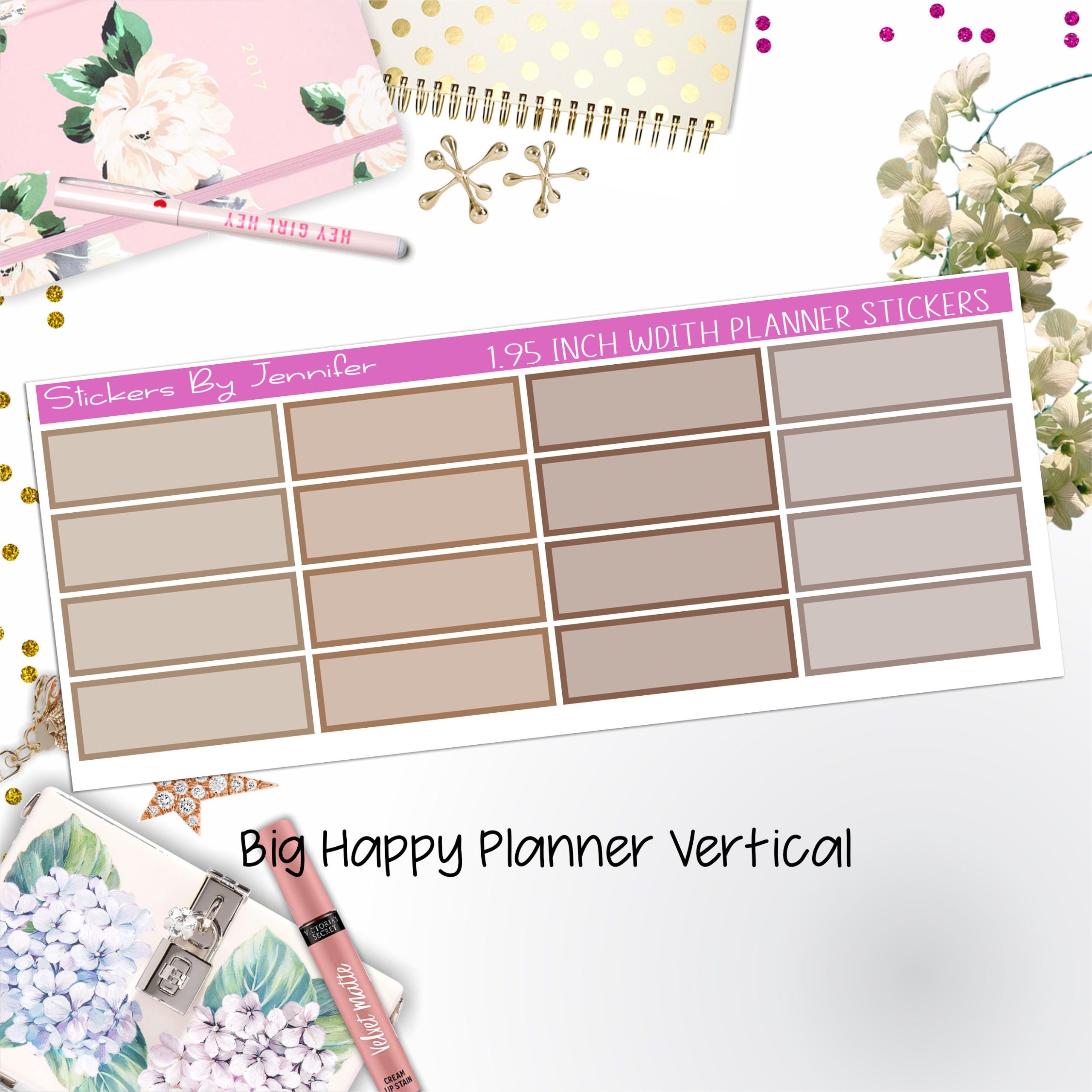 Tinted Rectangle 1.95 inch Width Quarter Boxes 424 for Big Happy Planner Vertical Planner Stickers