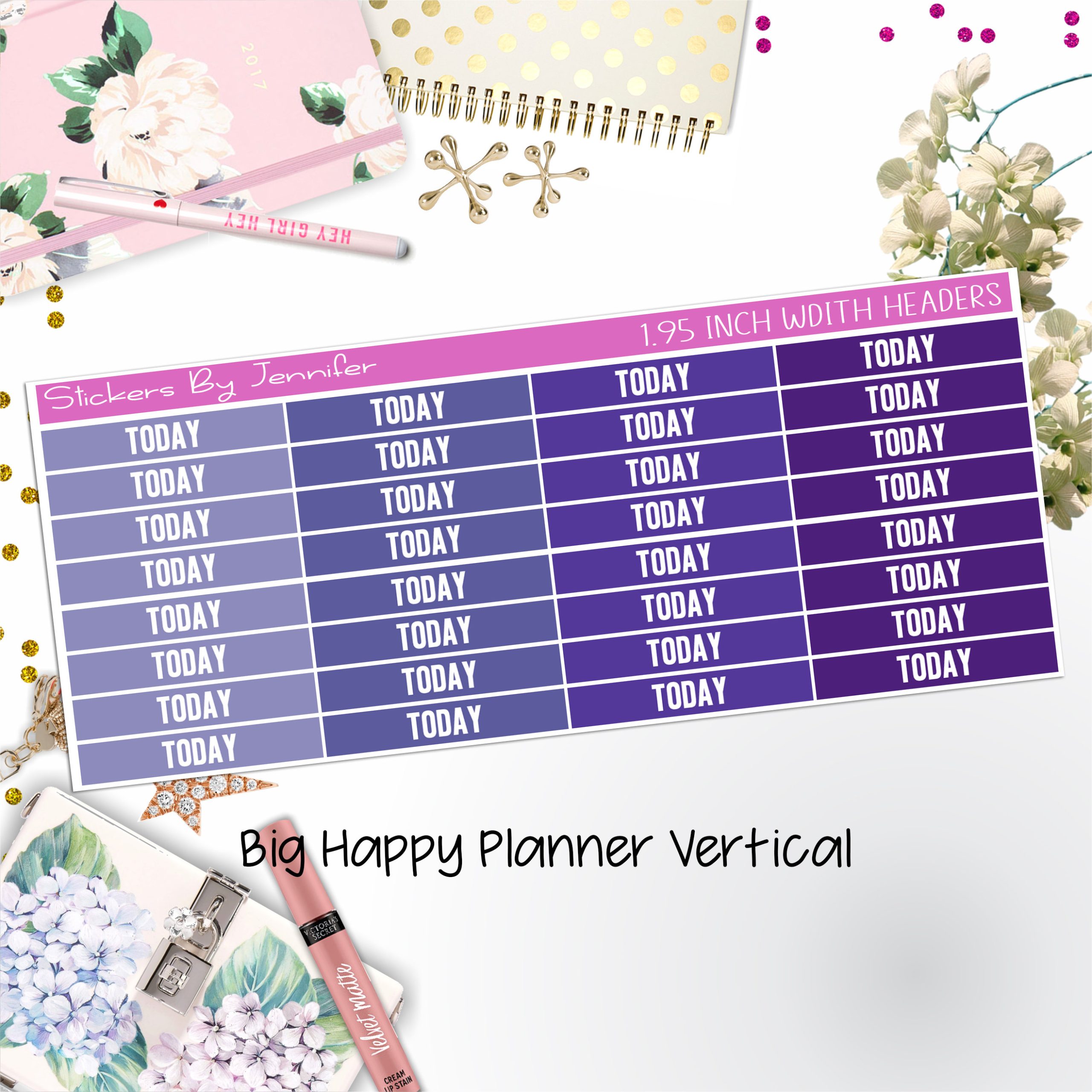 Today Headers 1.95 inch Width 476 for Big Happy Planner Vertical Planner Stickers