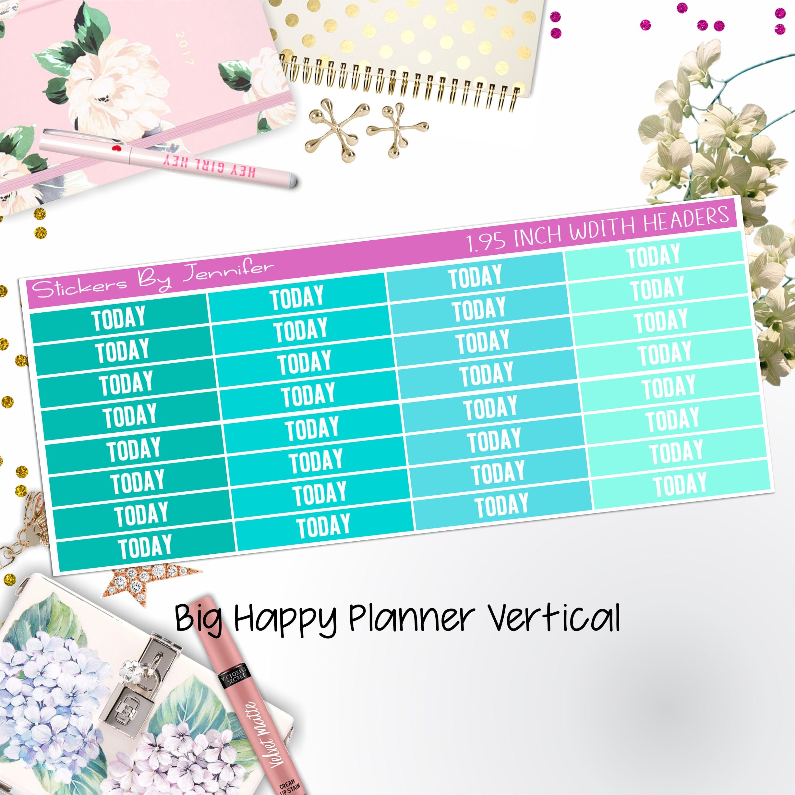 Today Headers 1.95 inch Width 481 for Big Happy Planner Vertical Planner Stickers