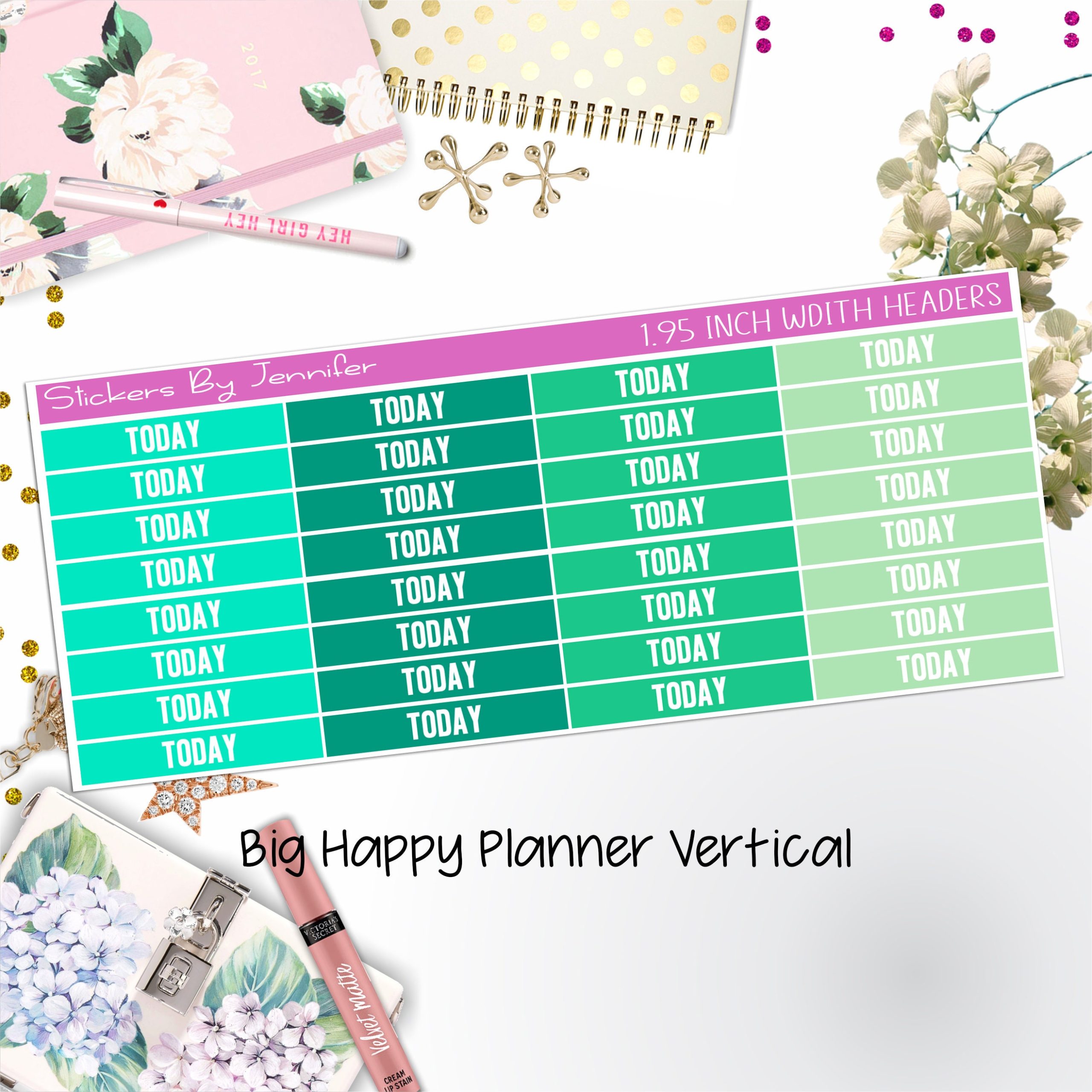 Today Headers 1.95 inch Width 482 for Big Happy Planner Vertical Planner Stickers