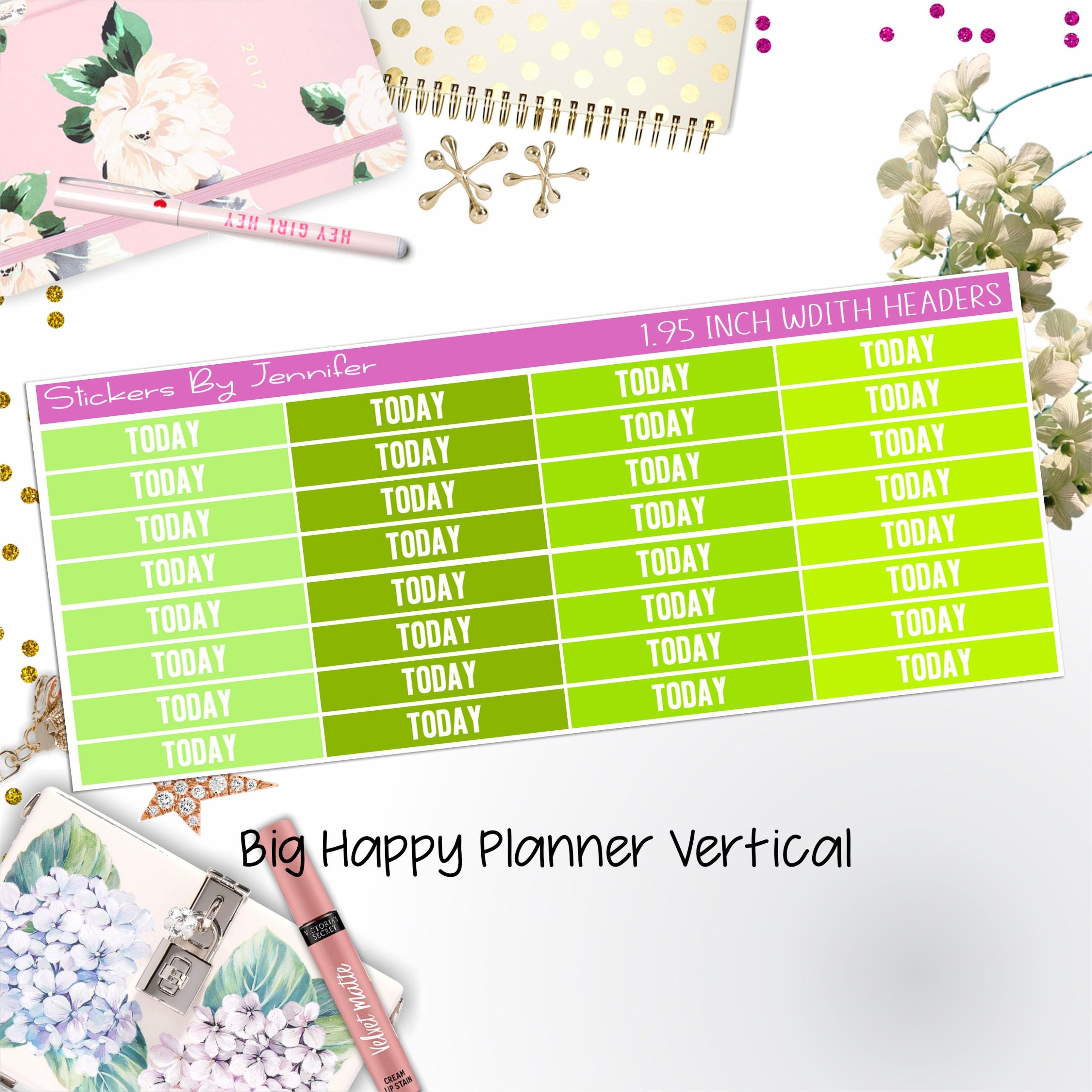 Today Headers 1.95 inch Width 485 for Big Happy Planner Vertical Planner Stickers