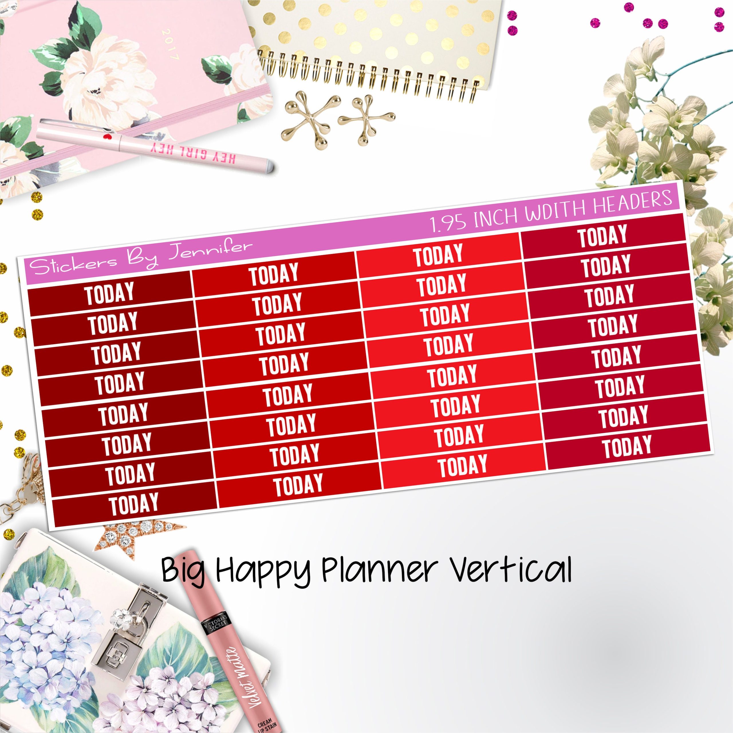 Today Headers 1.95 inch Width 489 for Big Happy Planner Vertical Planner Stickers