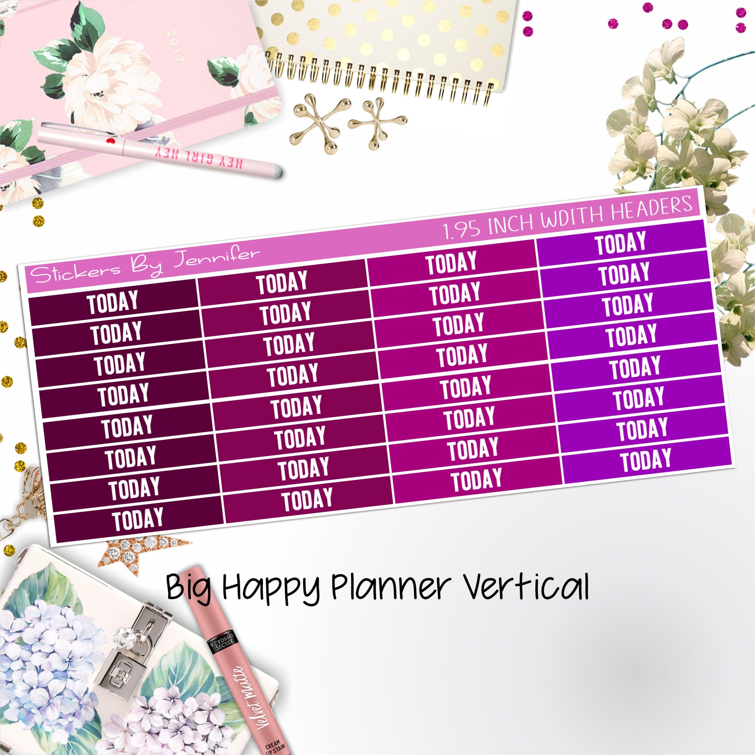 Today Headers 1.95 inch Width 491 for Big Happy Planner Vertical Planner Stickers