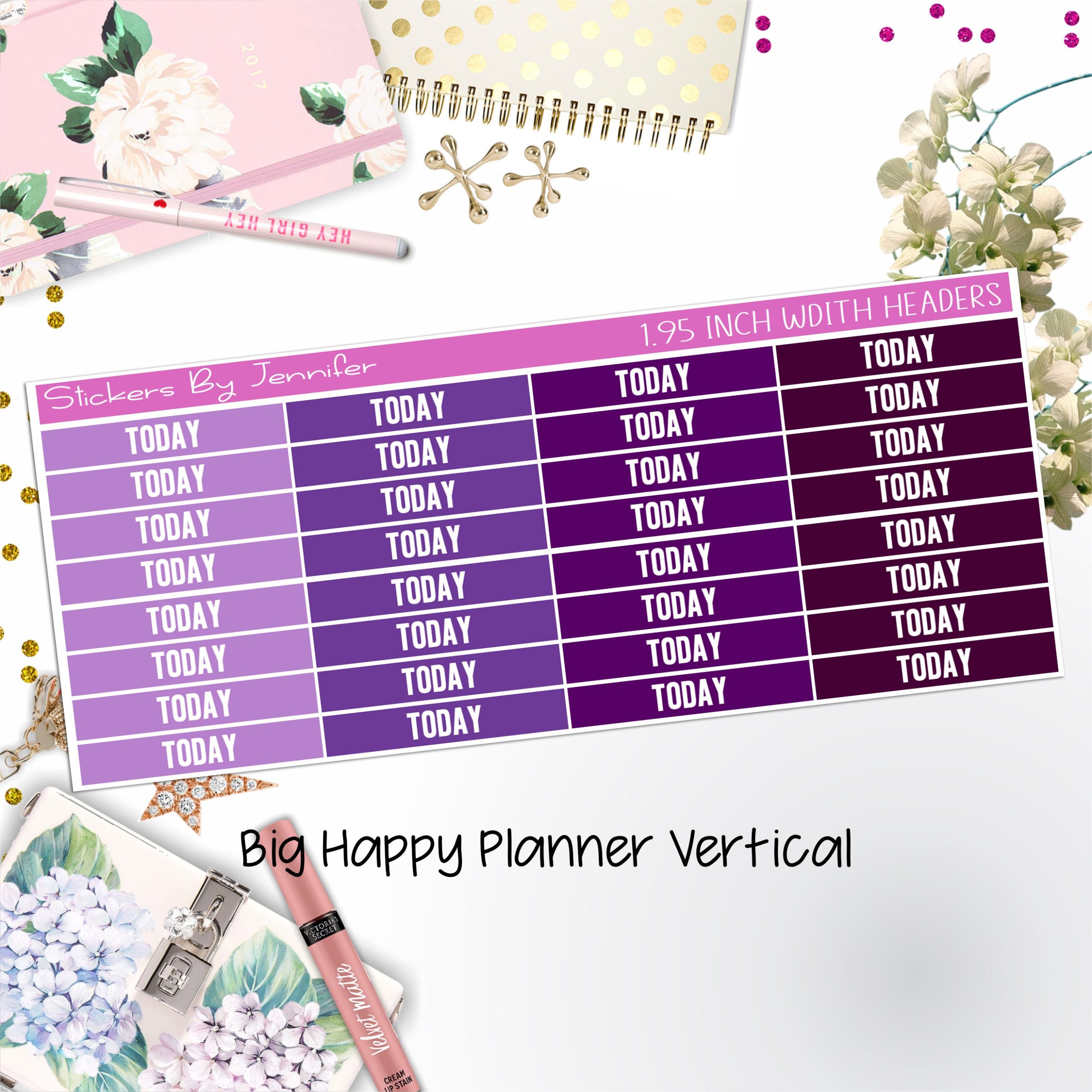 Today Headers 1.95 inch Width 492 for Big Happy Planner Vertical Planner Stickers