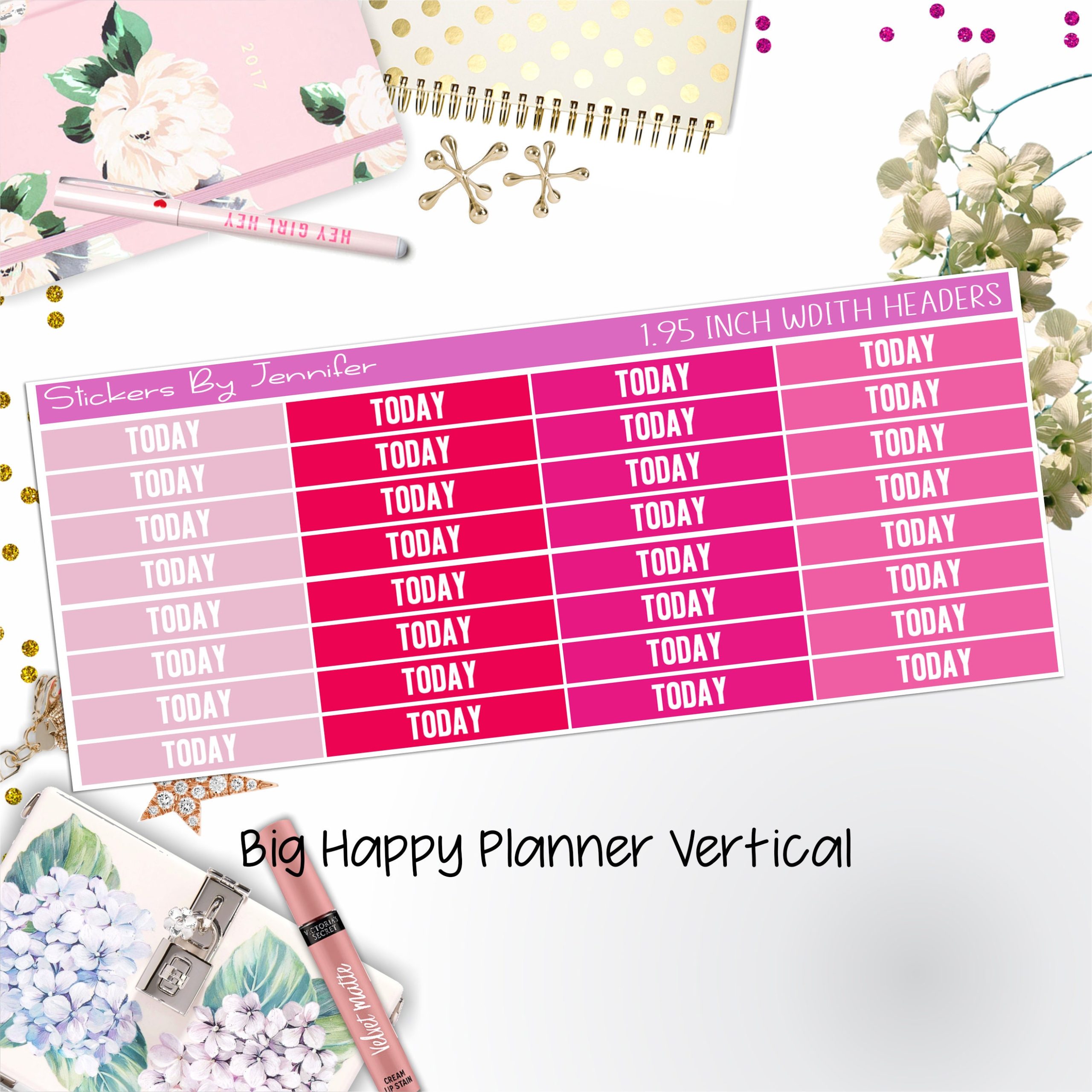Today Headers 1.95 inch Width 494 for Big Happy Planner Vertical Planner Stickers