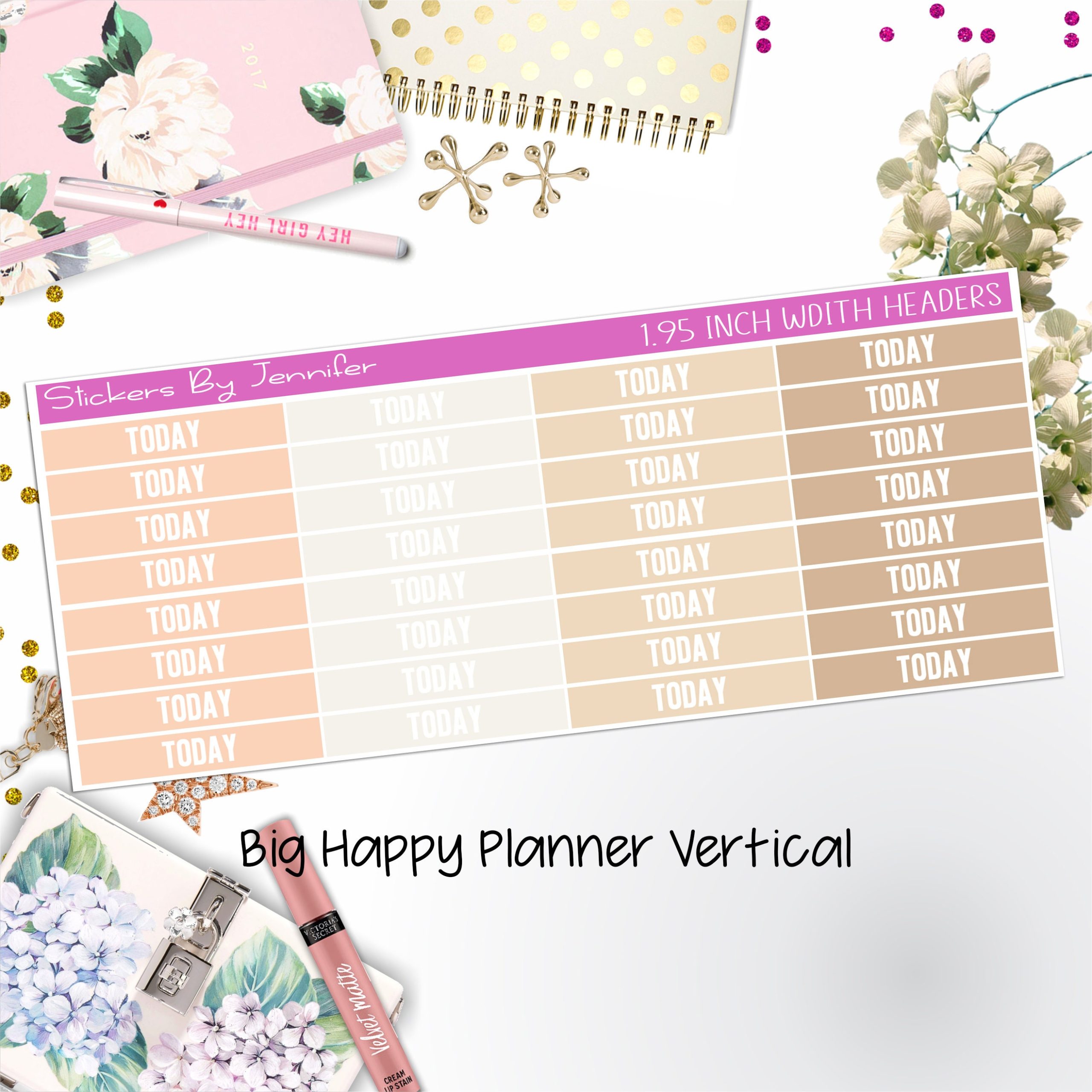 Today Headers 1.95 inch Width 498 for Big Happy Planner Vertical Planner Stickers