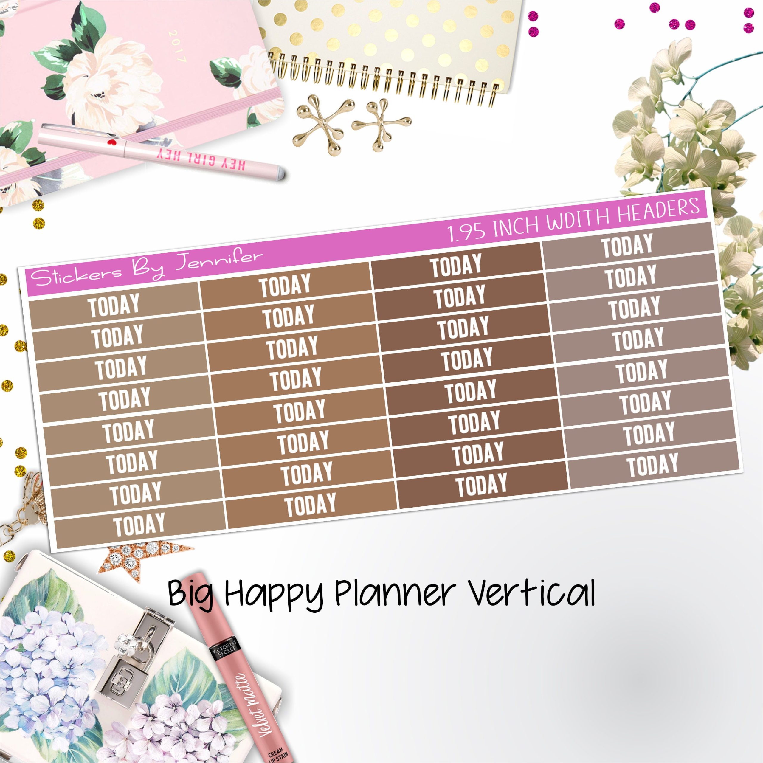 Today Headers 1.95 inch Width 499 for Big Happy Planner Vertical Planner Stickers