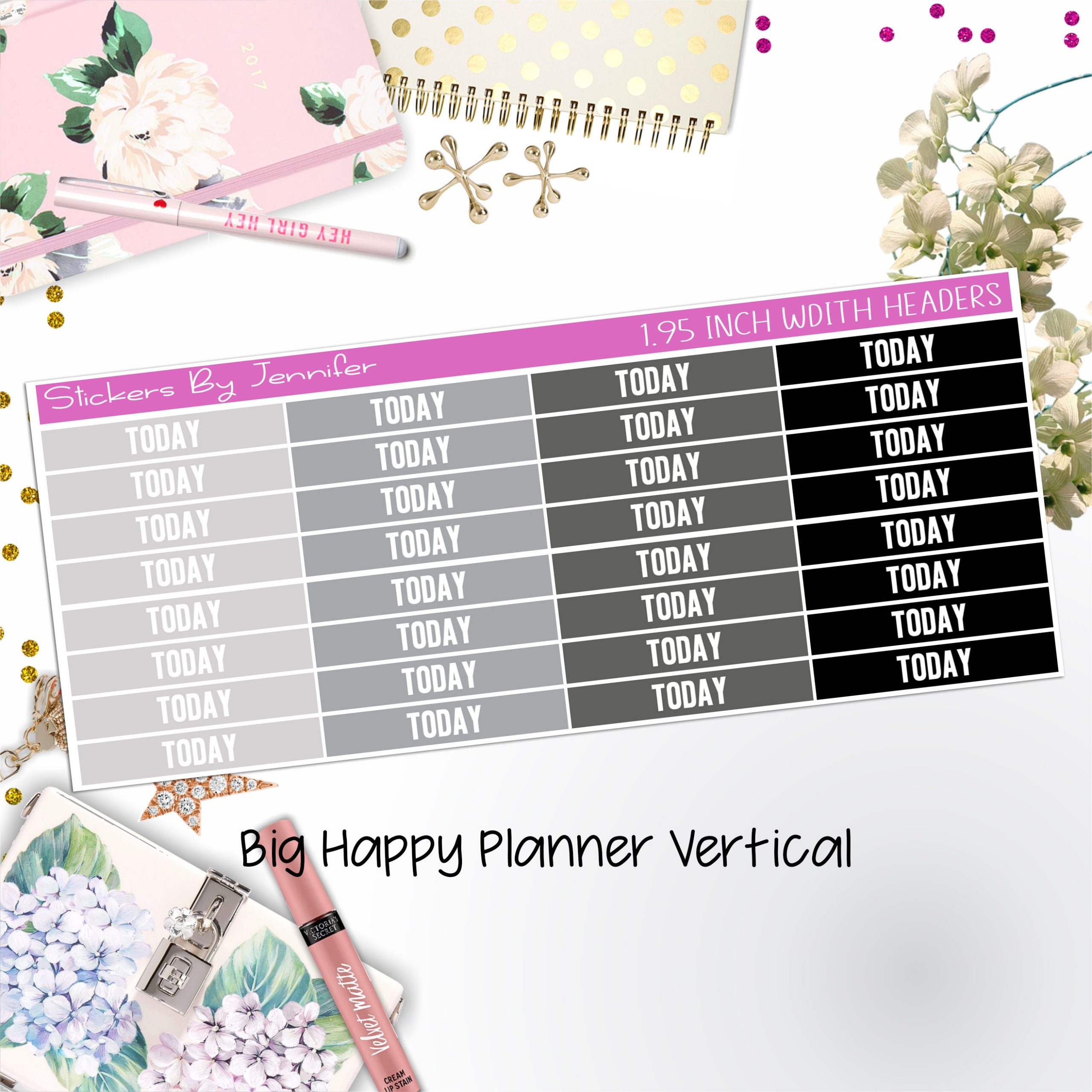 Today Headers 1.95 inch Width 500 for Big Happy Planner Vertical Planner Stickers
