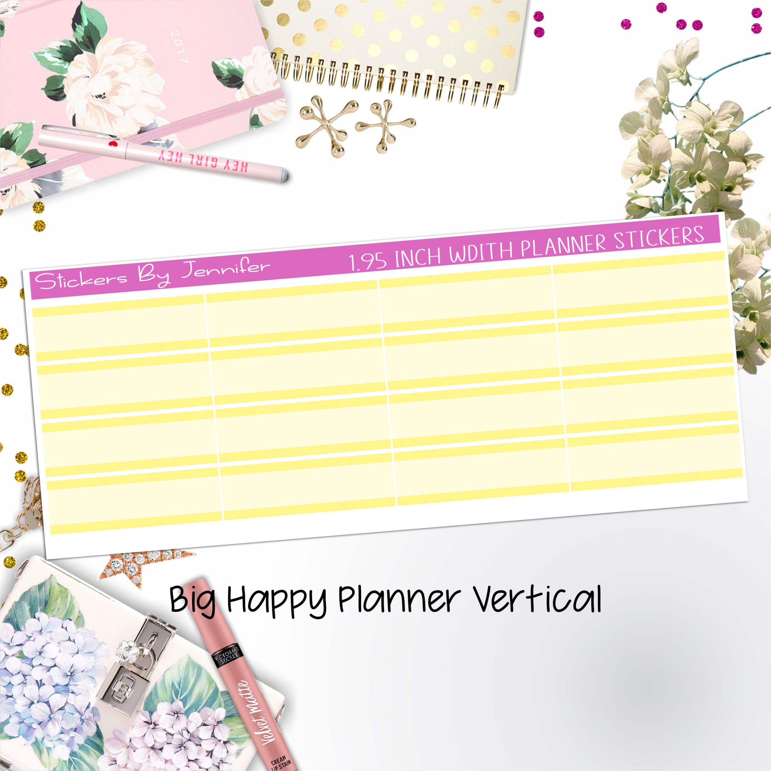 Two-Tone Labels 1.95 inch Width Quarter Boxes 601 for Big Happy Planner Vertical Planner Stickers