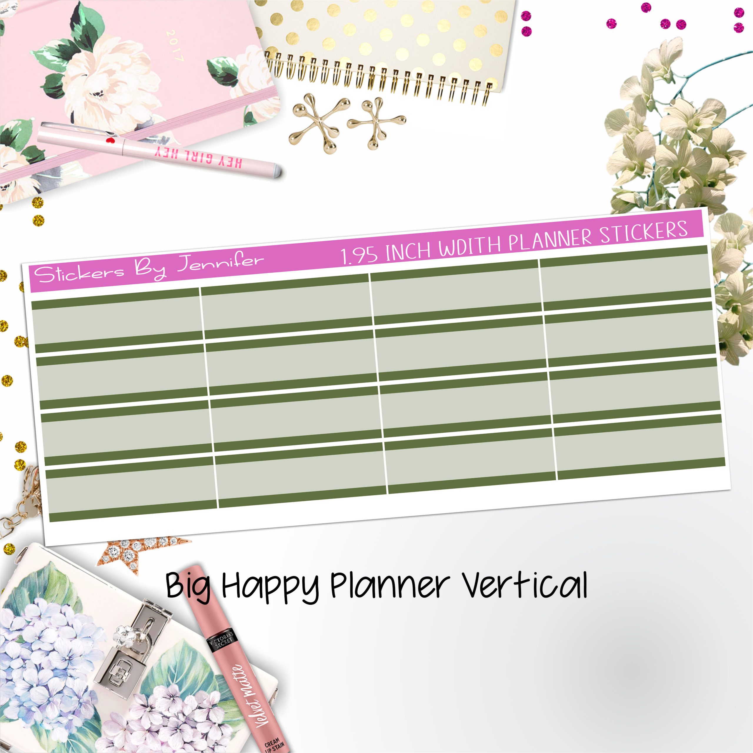 Two-Tone Labels 1.95 inch Width Quarter Boxes 606 for Big Happy Planner Vertical Planner Stickers