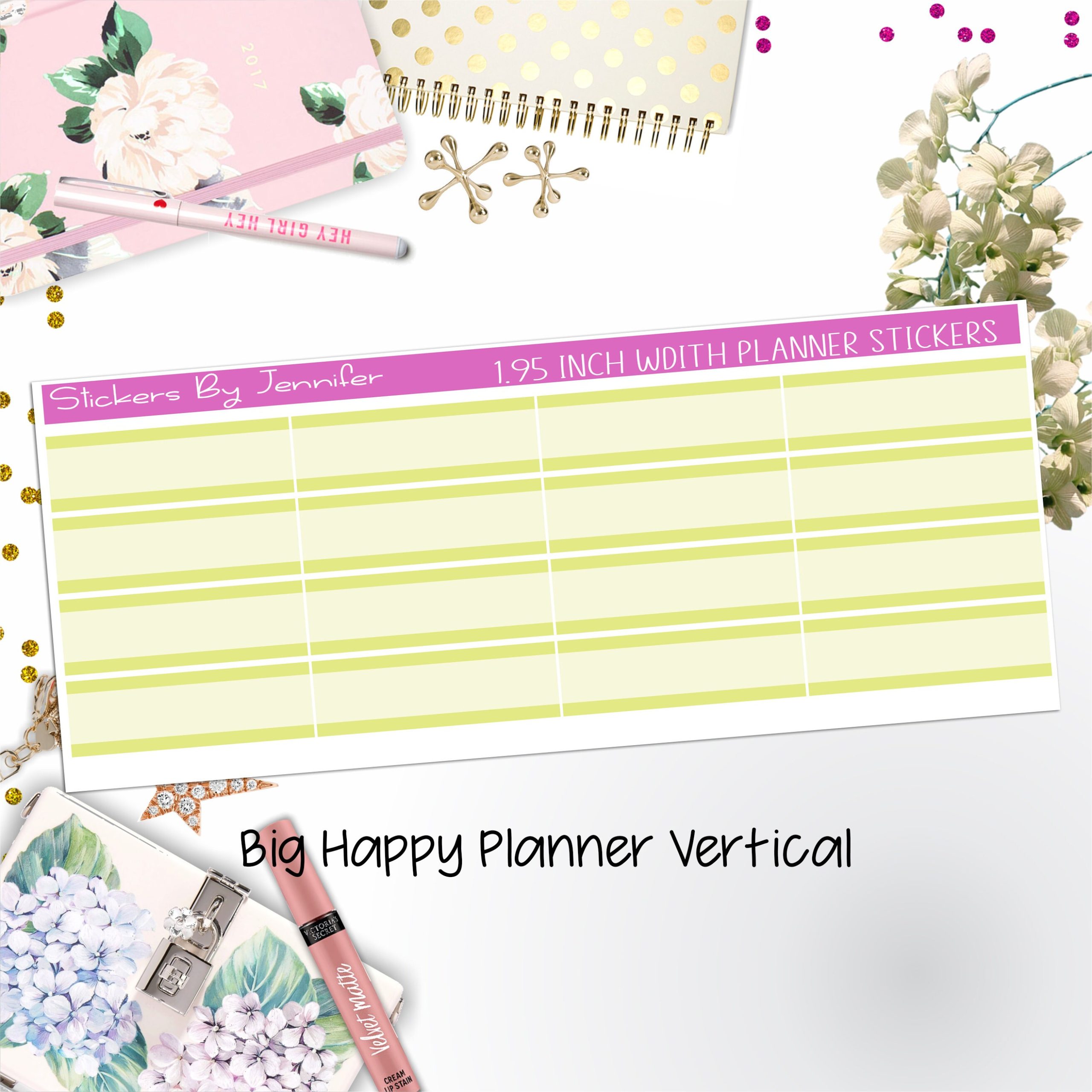 Two-Tone Labels 1.95 inch Width Quarter Boxes 609 for Big Happy Planner Vertical Planner Stickers