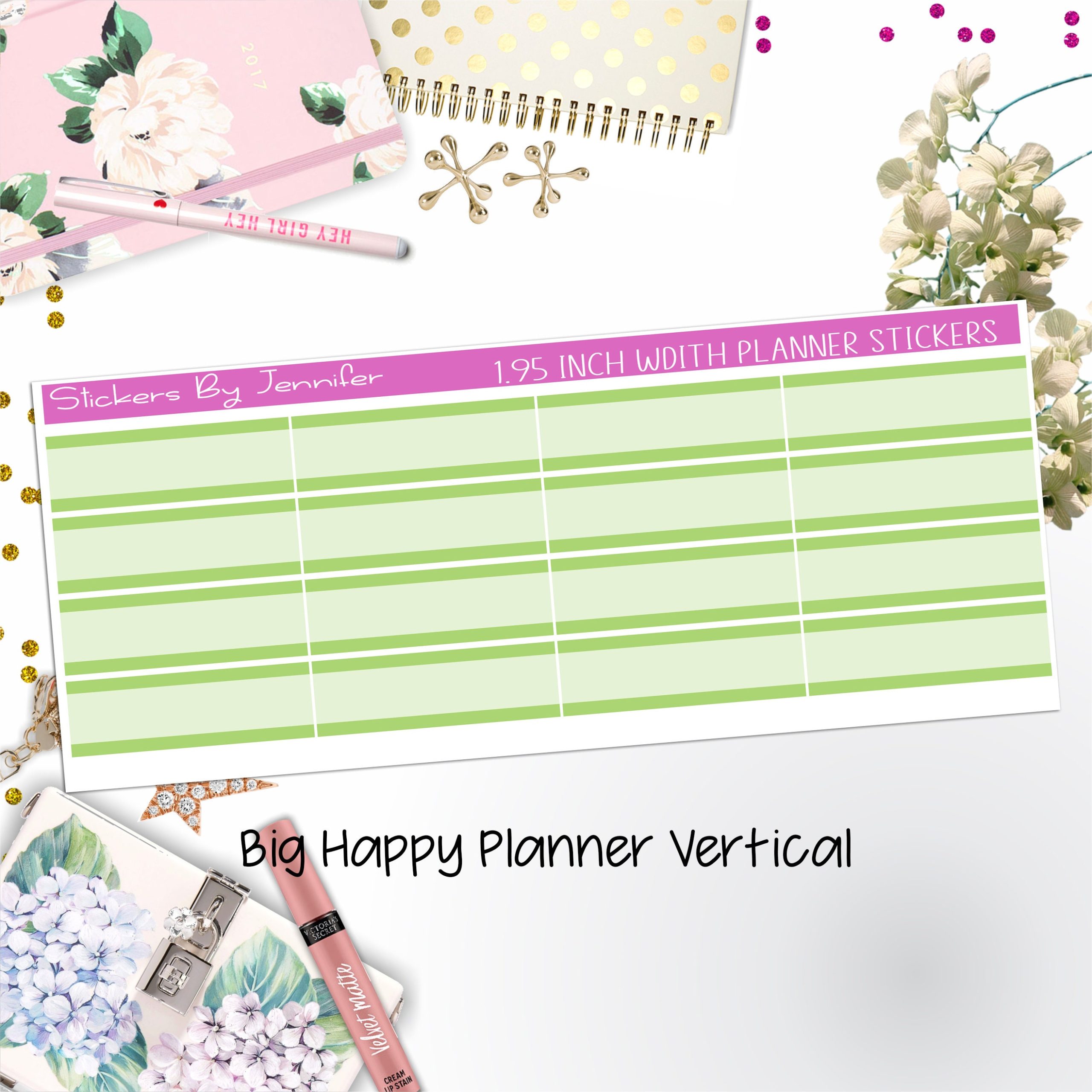 Two-Tone Labels 1.95 inch Width Quarter Boxes 615 for Big Happy Planner Vertical Planner Stickers