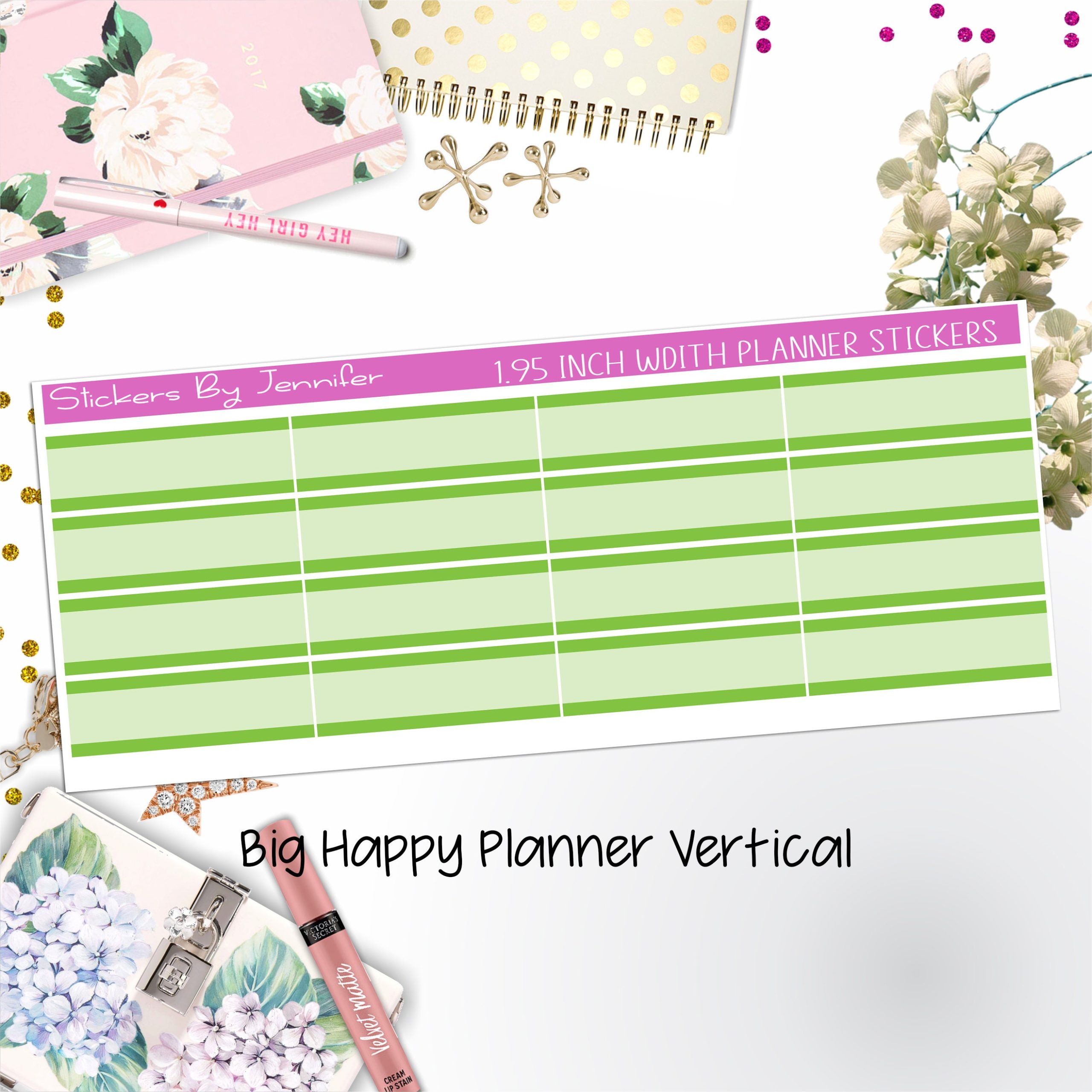 Two-Tone Labels 1.95 inch Width Quarter Boxes 616 for Big Happy Planner Vertical Planner Stickers