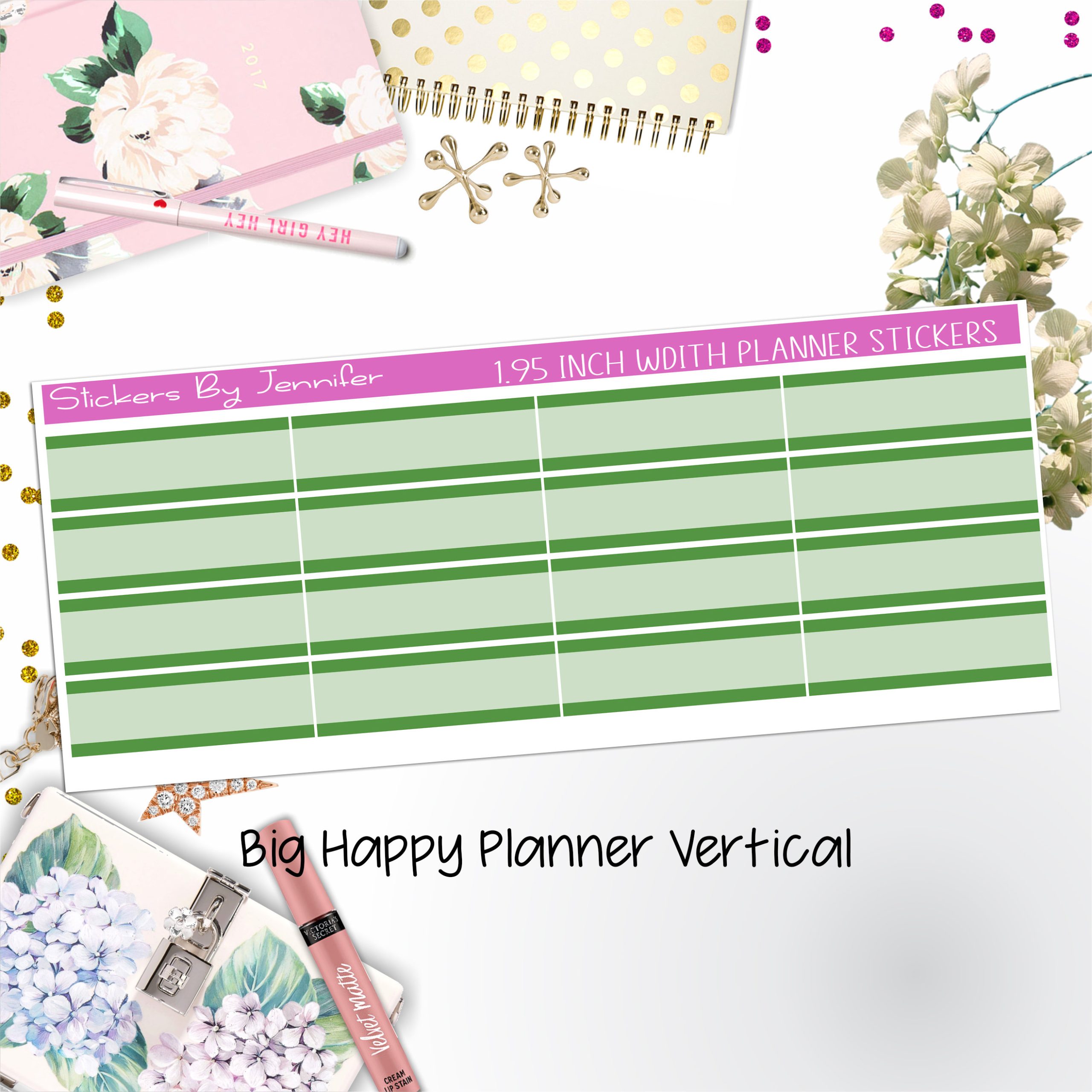 Two-Tone Labels 1.95 inch Width Quarter Boxes 617 for Big Happy Planner Vertical Planner Stickers