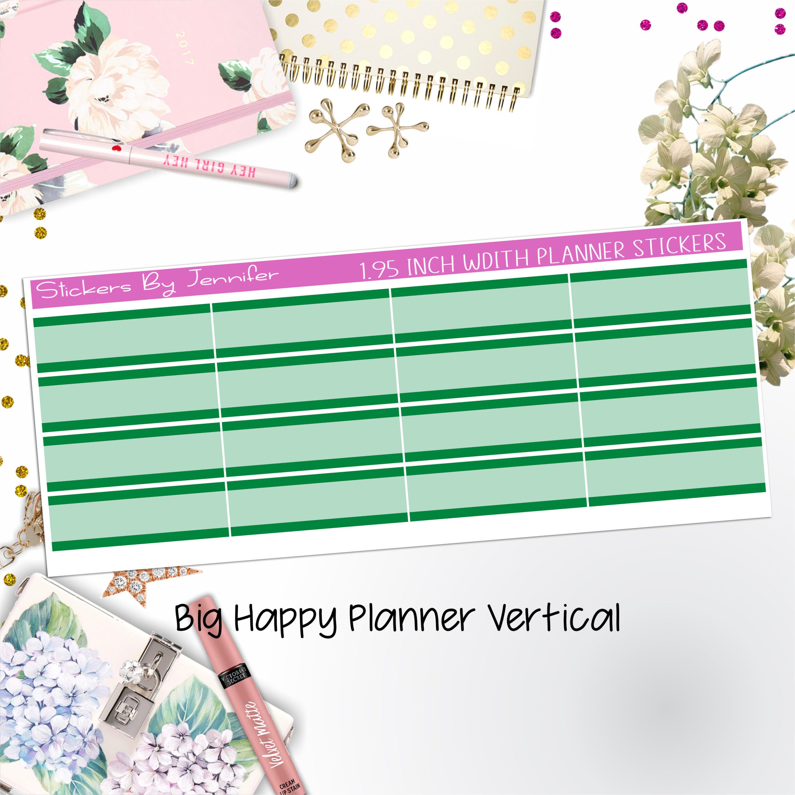 Two-Tone Labels 1.95 inch Width Quarter Boxes 619 for Big Happy Planner Vertical Planner Stickers