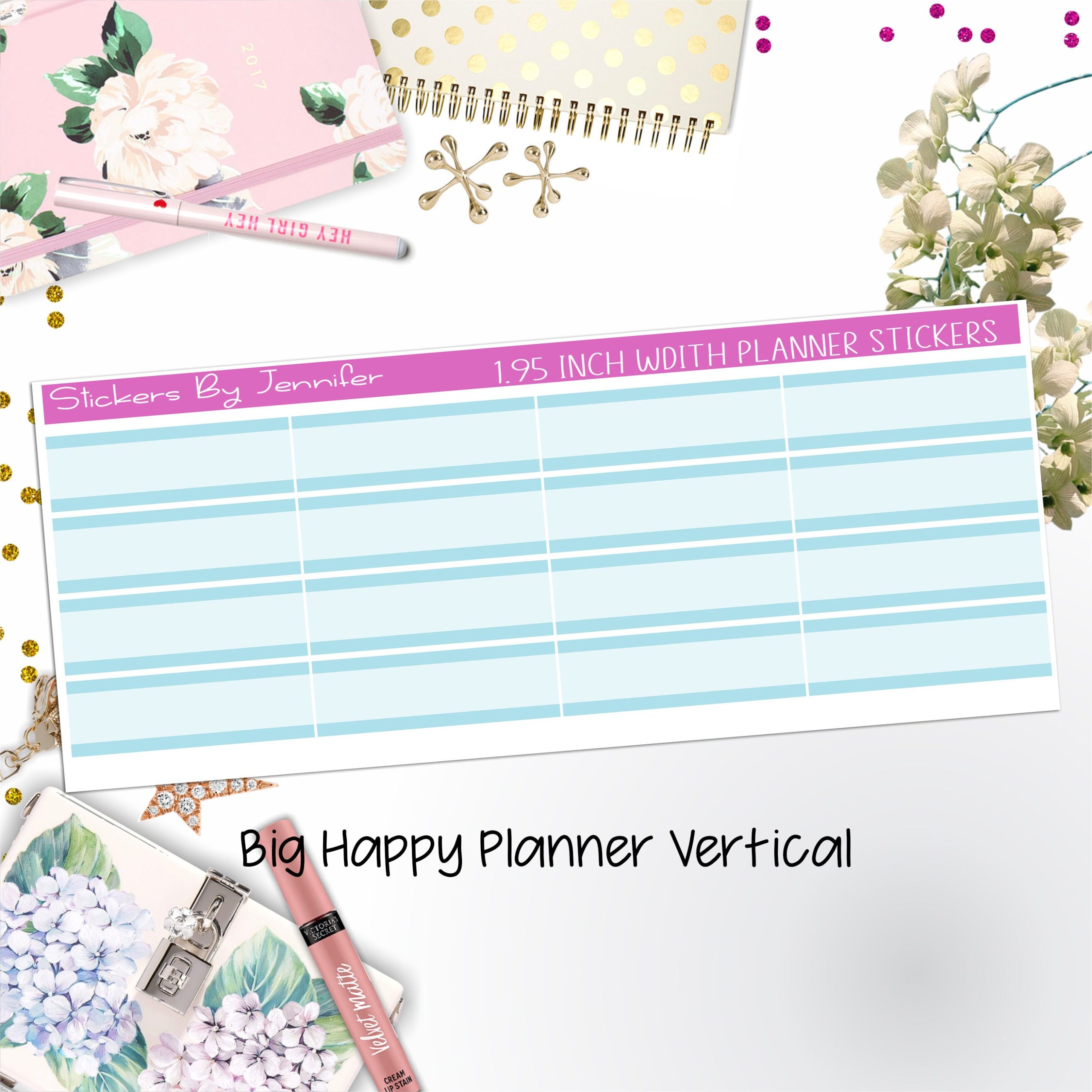 Two-Tone Labels 1.95 inch Width Quarter Boxes 620 for Big Happy Planner Vertical Planner Stickers