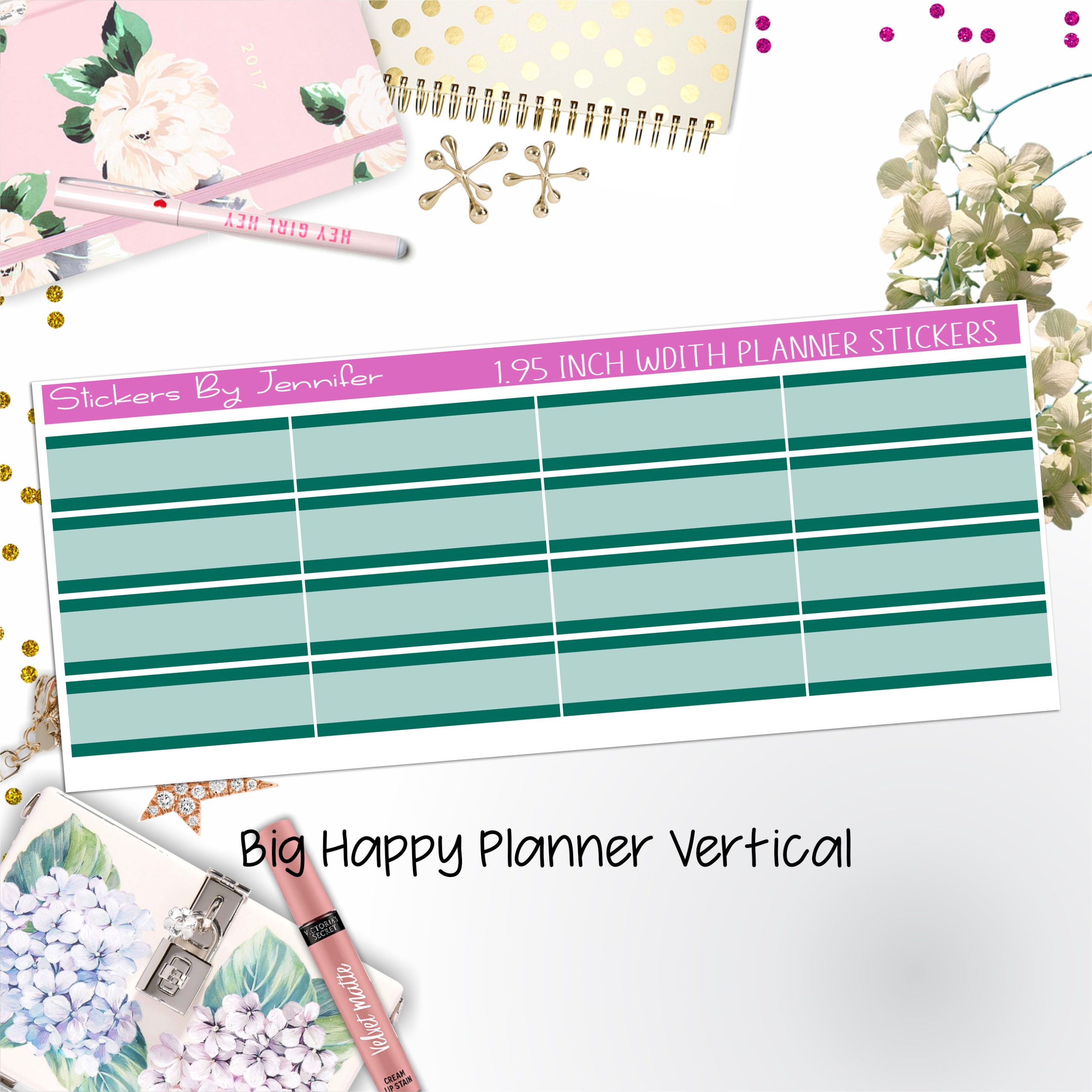 Two-Tone Labels 1.95 inch Width Quarter Boxes 621 for Big Happy Planner Vertical Planner Stickers