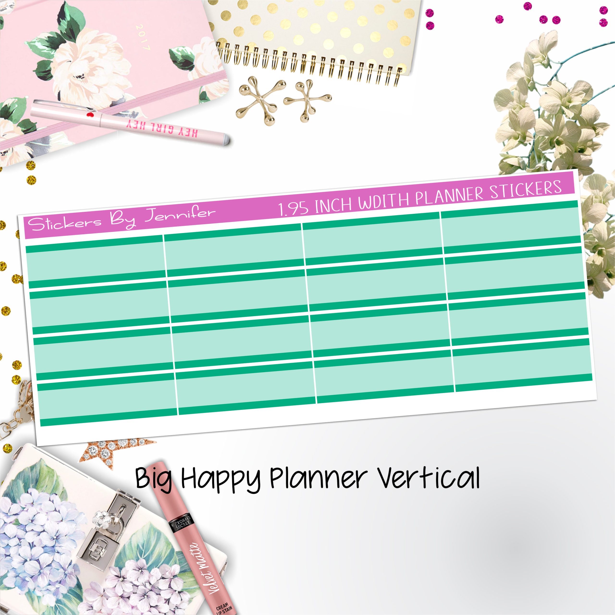 Two-Tone Labels 1.95 inch Width Quarter Boxes 622 for Big Happy Planner Vertical Planner Stickers